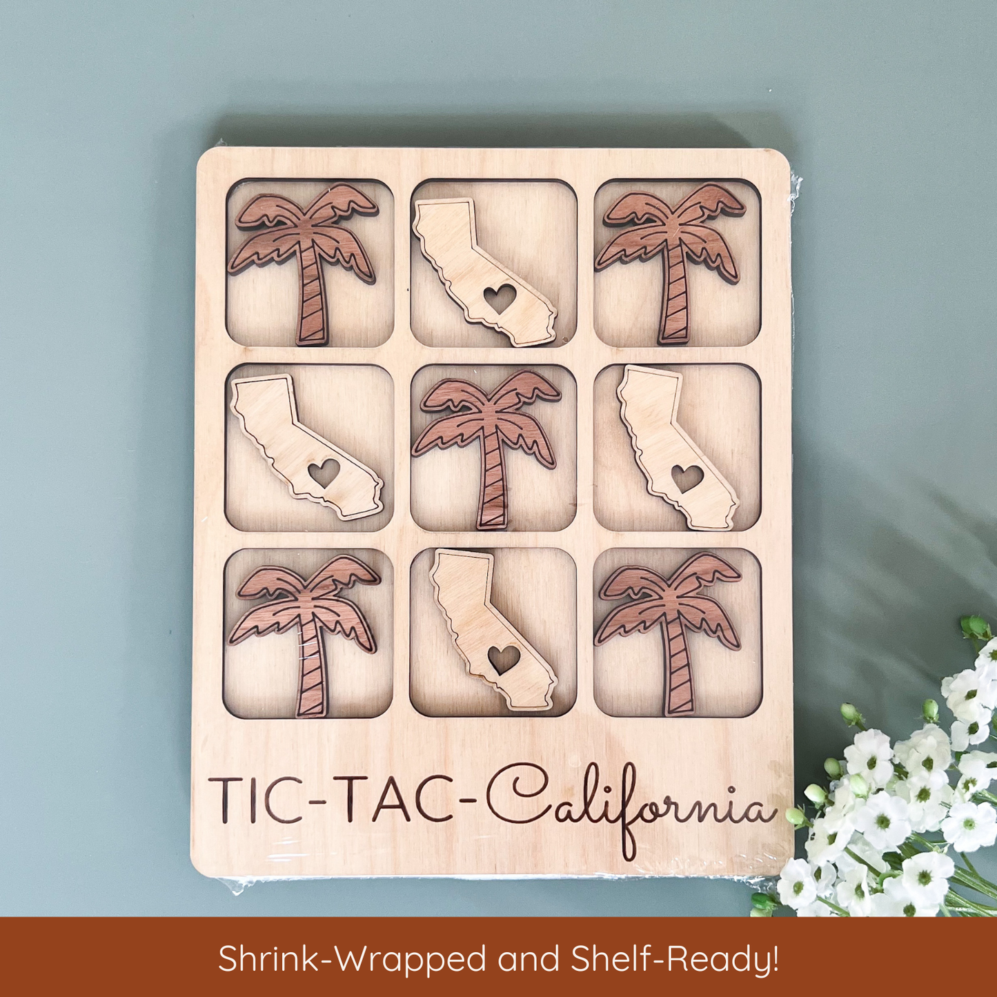 West Virginia State Gift - Tic-Tac-Toe WV Game Customizable: State + Cardinal / FINISHED - Smooth Clear Coat