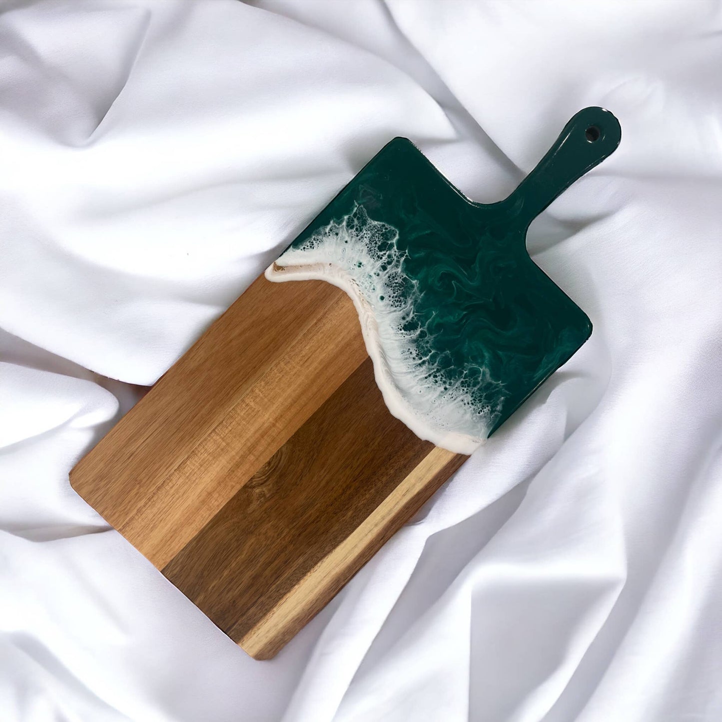 Teal Handcrafted Charcuterie Boards with Ocean Waves: Blue