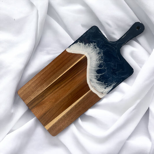 Teal Handcrafted Charcuterie Boards with Ocean Waves: Blue