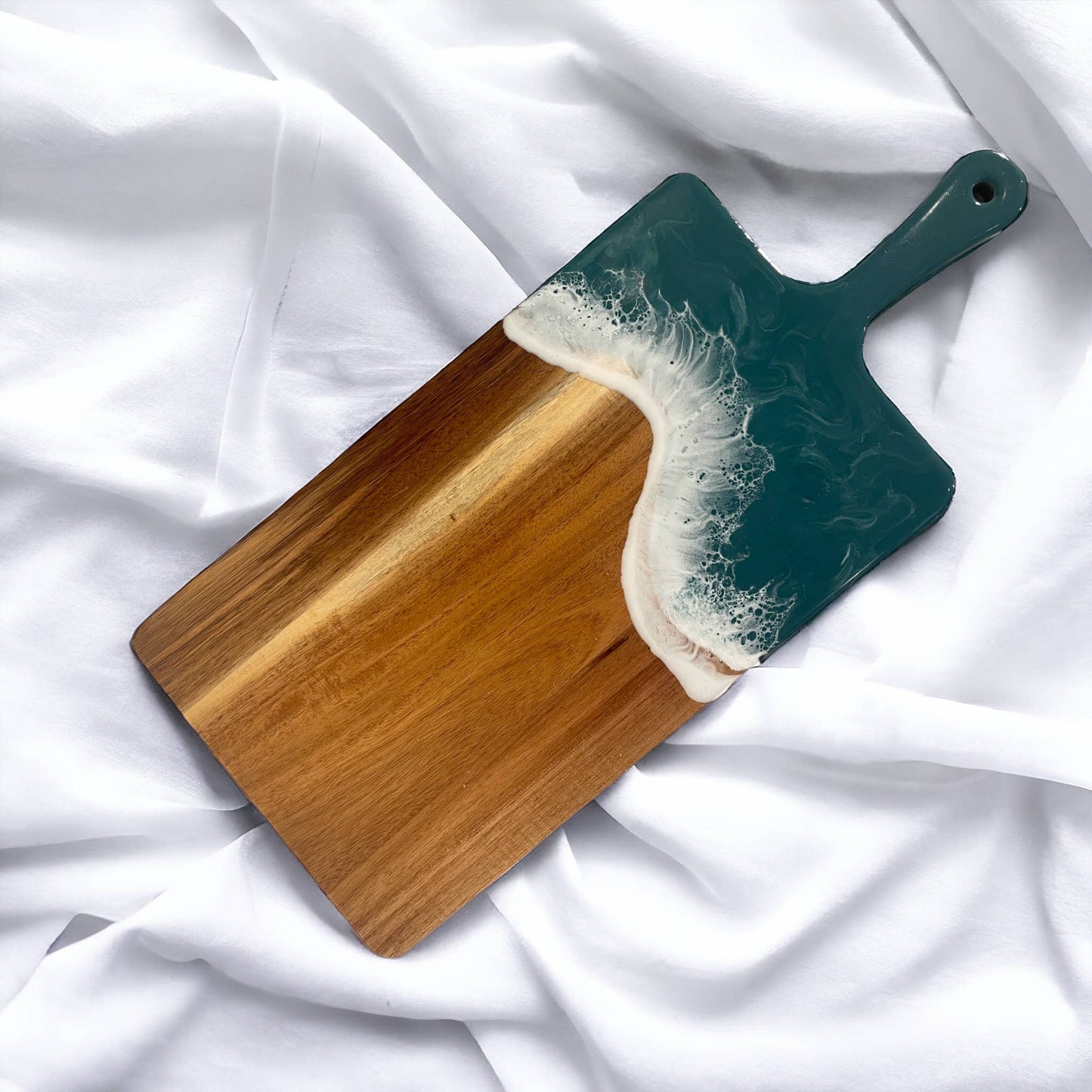 Teal Handcrafted Charcuterie Boards with Ocean Waves: Blue